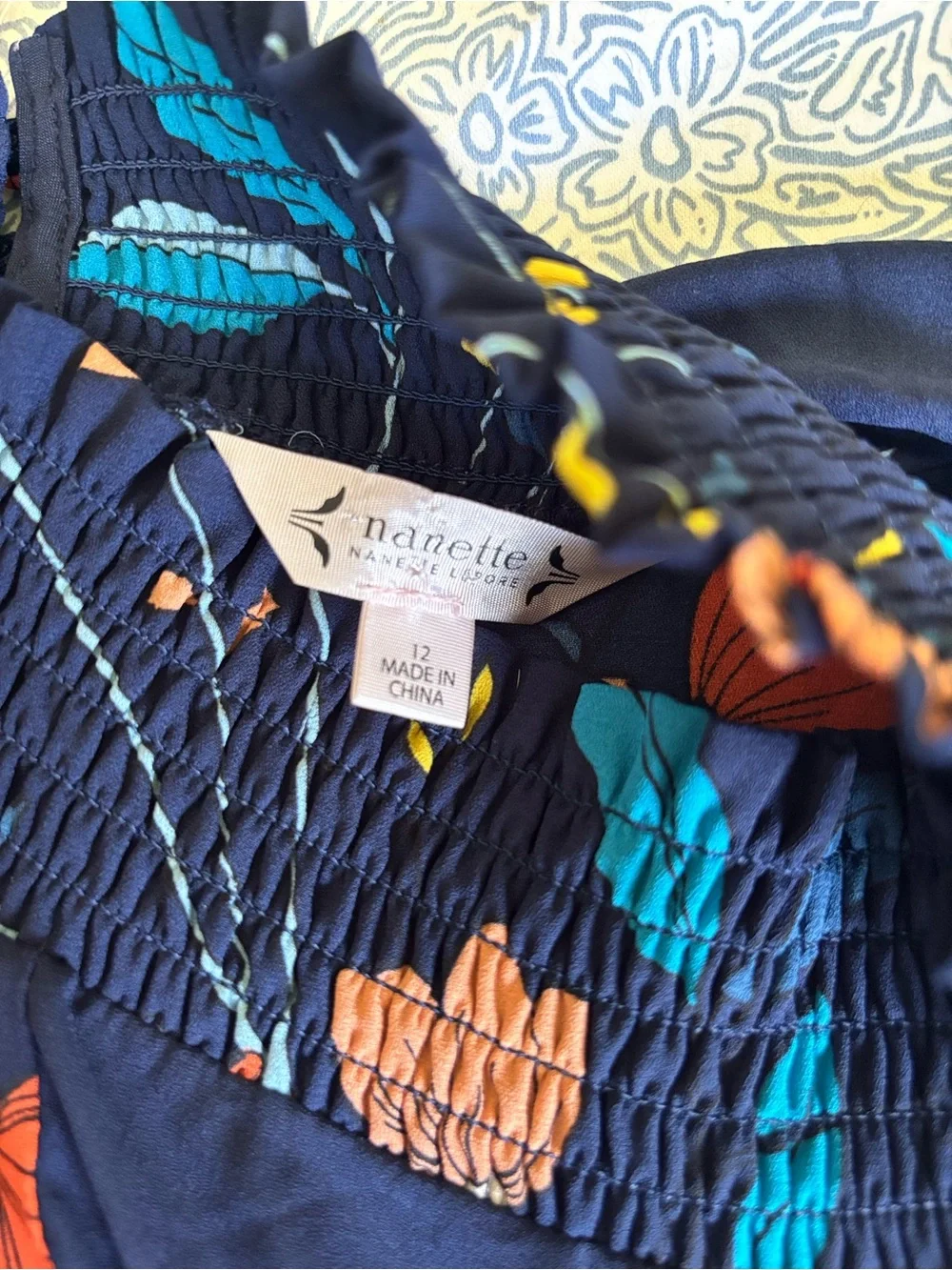 Nanette Lepore Navy Floral Maxi Dress with Teal & Orange Accents